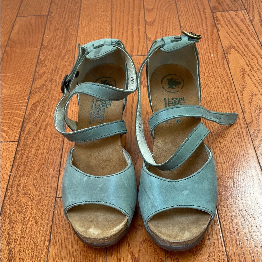 Blue Leather Sandals with Ankle Strap